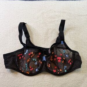 Elomi Opal Bra Black with Colorful Floral Embroidery 40D